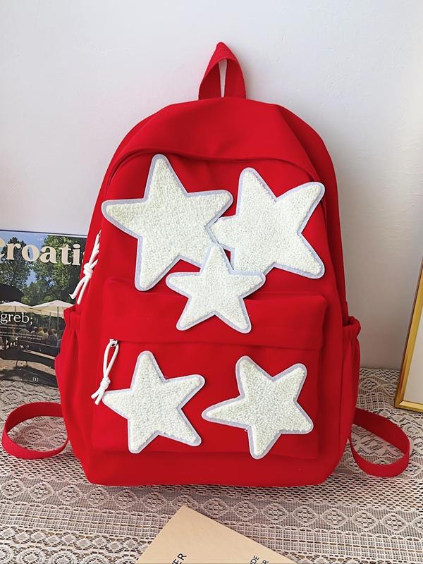 Unisex Preppy Style Star Patched Backpack, Casual Lightweight Large Capacity Backpack, Fashionable Classic Backpack for Daily, Travel, College Use