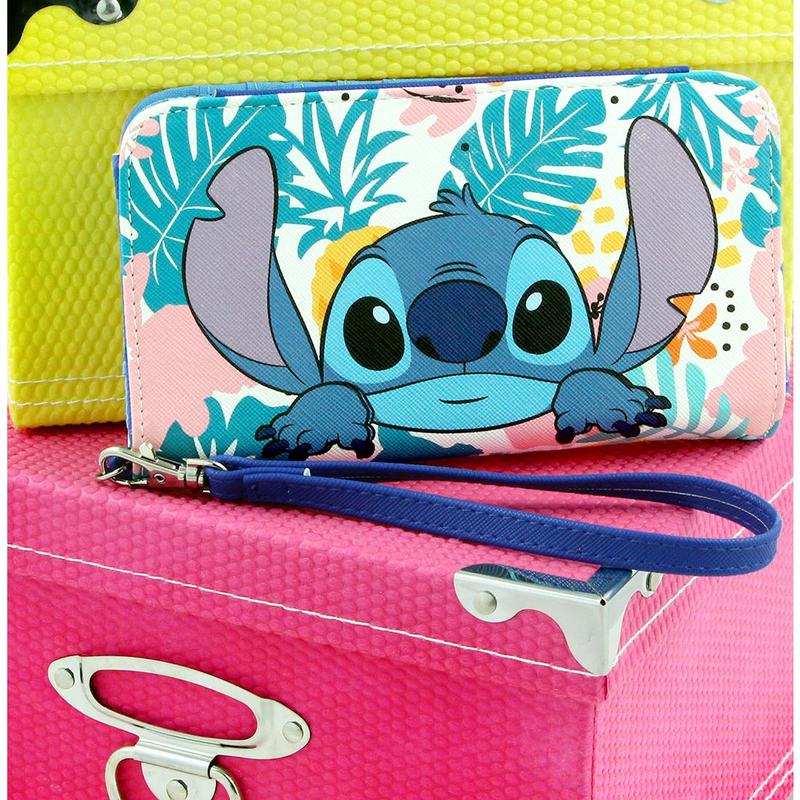 Disney Lilo & Stitch Tropical Design Snap-Closure Wristlet Wallet w  Tech Pocket and Wrist Strap