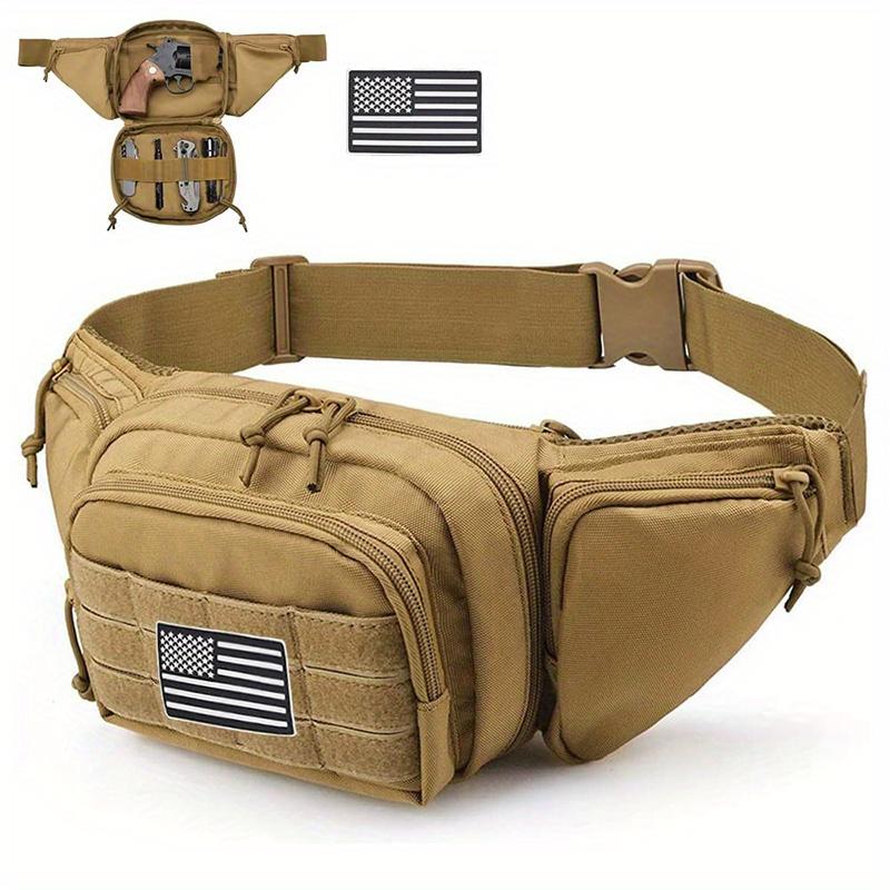 Waist Bag Leather Cover Hidden Waist Bag Waterproof Molle EDC Handbag with American Flag Patch