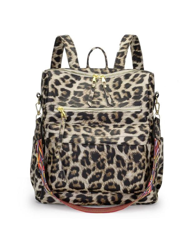 Fashion Leopard Pattern Pu Leather Backpack, Casual Daily Commuting School Book Bag Backpack, Unisex All-match Backpack for Daily Used Travel Outdoor