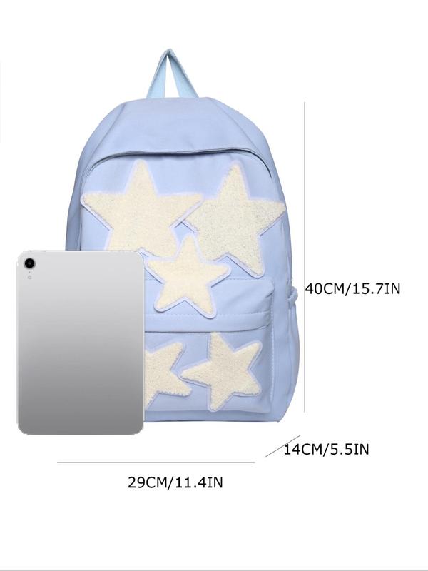 Unisex Preppy Style Star Patched Backpack, Casual Lightweight Large Capacity Backpack, Fashionable Classic Backpack for Daily, Travel, College Use