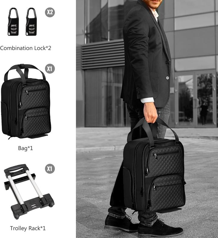 16-Inch Underseat Carry On with Wheels Lightweight Multi-Functional Overnight Suitcase for Men and Women, Water-Resistant and Anti-Theft (Black)