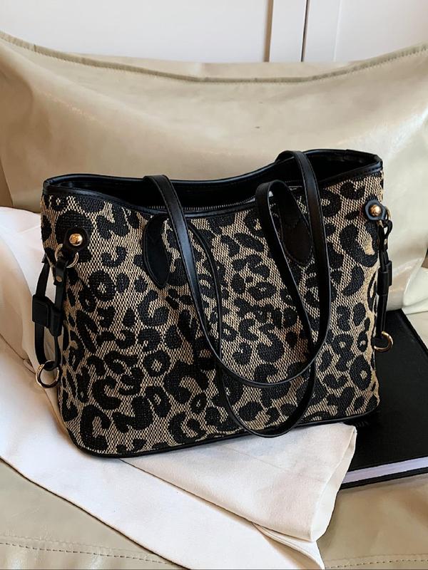 Fashion Leopard Pattern Tote Bag, Casual Versatile Shoulder Bag for Women, Trendy All-match Bag for Daily Commute Use