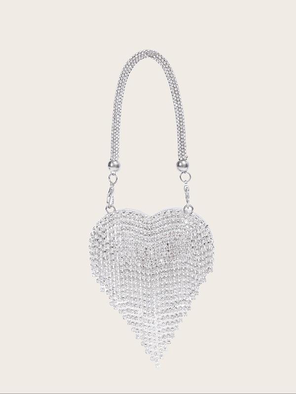 Women's Elegant Rhinestone Heart Shaped Evening Bag, Exquisite Trendy Tassel Decorated Handbag, Fashionable Bag for Party Decoration