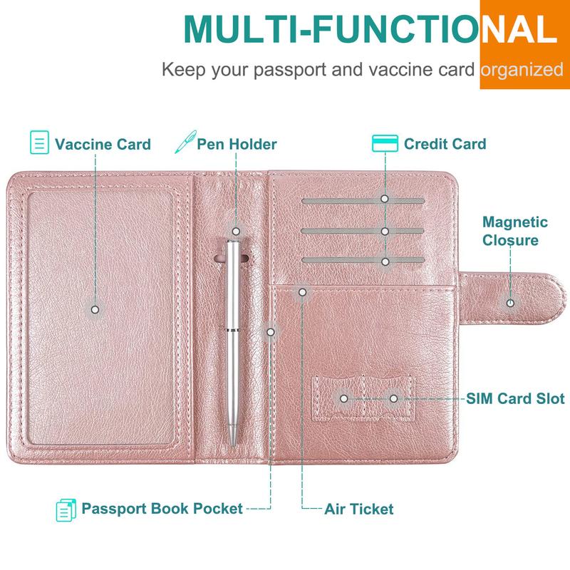 RSAquar Passport Holder for Women and Men, Premium PU Leather Travel Passport Wallet RFID Blocking Passport Cover Travel Documents Organizer with Pen Holder