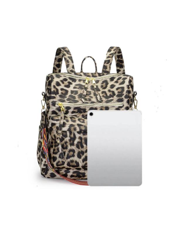 Fashion Leopard Pattern Pu Leather Backpack, Casual Daily Commuting School Book Bag Backpack, Unisex All-match Backpack for Daily Used Travel Outdoor