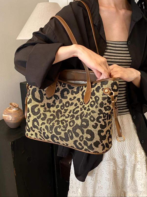 Fashion Leopard Pattern Tote Bag, Casual Versatile Shoulder Bag for Women, Trendy All-match Bag for Daily Commute Use