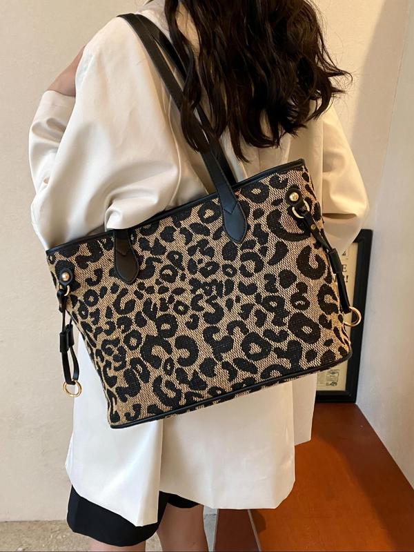 Fashion Leopard Pattern Tote Bag, Casual Versatile Shoulder Bag for Women, Trendy All-match Bag for Daily Commute Use