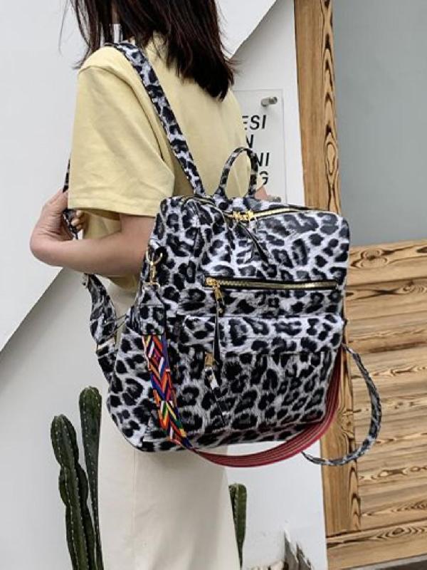 Fashion Leopard Pattern Pu Leather Backpack, Casual Daily Commuting School Book Bag Backpack, Unisex All-match Backpack for Daily Used Travel Outdoor