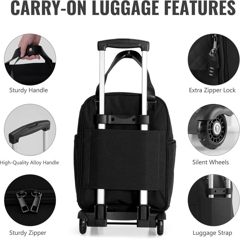 16-Inch Underseat Carry On with Wheels Lightweight Multi-Functional Overnight Suitcase for Men and Women, Water-Resistant and Anti-Theft (Black)