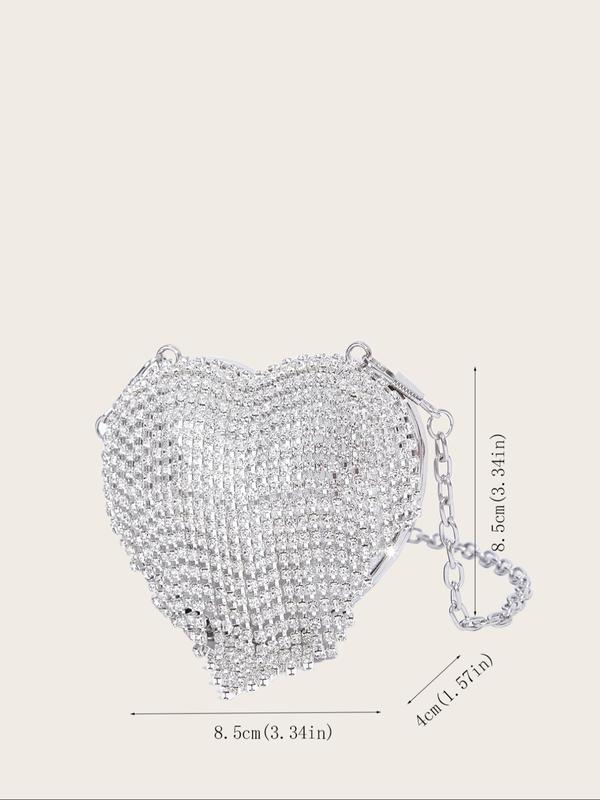 Women's Elegant Rhinestone Heart Shaped Evening Bag, Exquisite Trendy Tassel Decorated Handbag, Fashionable Bag for Party Decoration