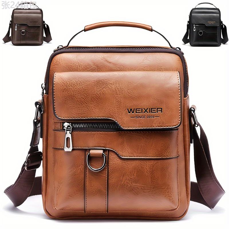 Vintage Genuine Leather Crossbody Bag for Men, Business Shoulder Bag with Classic Design