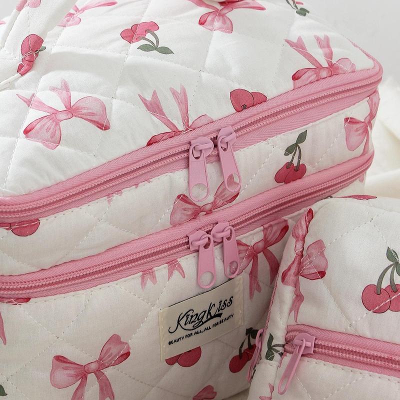 Cherry Pattern Makeup Bag Set, 3 Counts set Large Capacity Travel Cosmetic Storage Bag, Zipper Makeup Organizer Pouch, Versatile Storage Bag for Travel, Outing