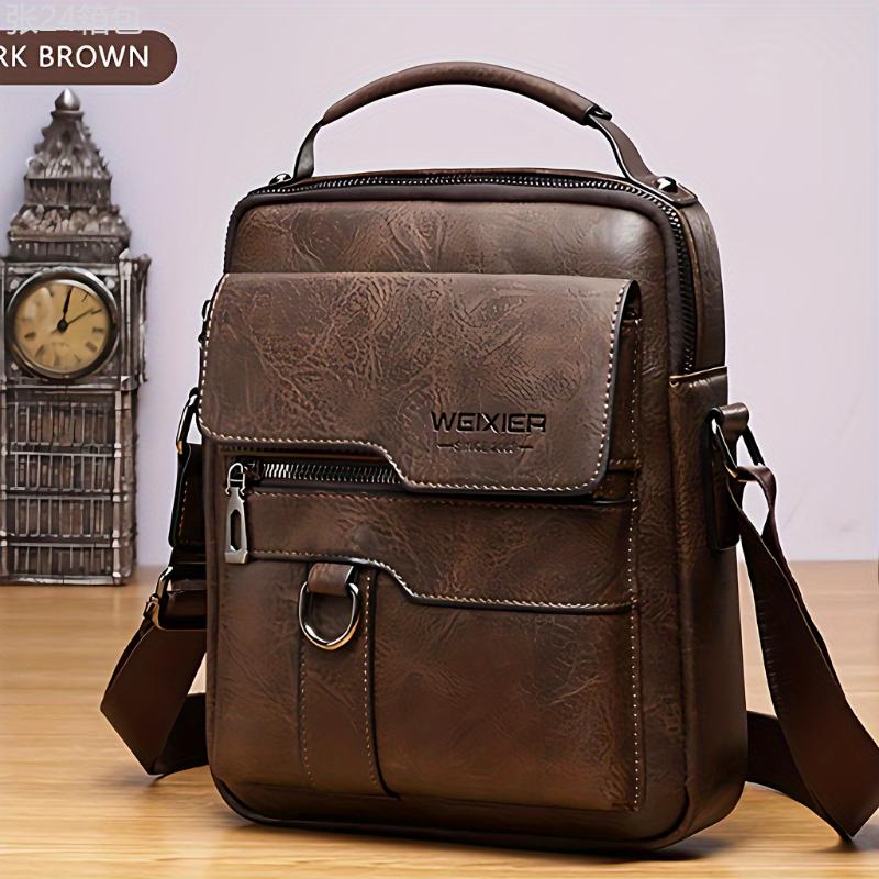 Vintage Genuine Leather Crossbody Bag for Men, Business Shoulder Bag with Classic Design