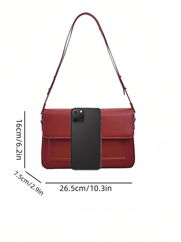 Women's Solid Color Buckle Shoulder Bag, Fashionable PU Leather Underarm Bag for Daily Used, Casual Trendy Versatile High-quality Daily Commuting Bag, One Shoulder Crossbody Bag