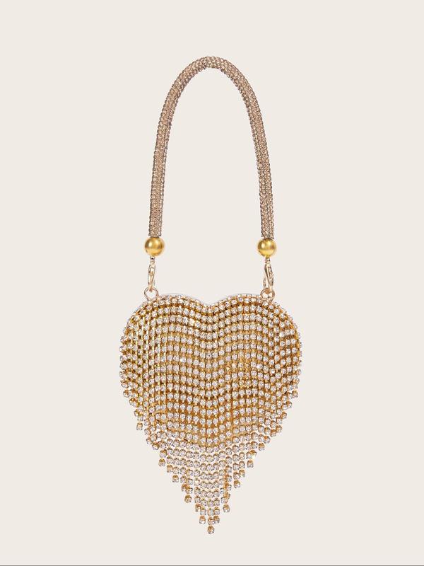 Women's Elegant Rhinestone Heart Shaped Evening Bag, Exquisite Trendy Tassel Decorated Handbag, Fashionable Bag for Party Decoration