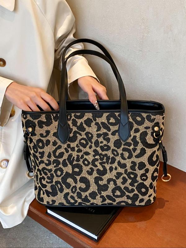 Fashion Leopard Pattern Tote Bag, Casual Versatile Shoulder Bag for Women, Trendy All-match Bag for Daily Commute Use