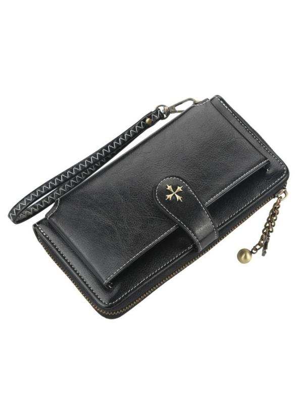 Women's Business Style Wristlet, with Cross Decor, Casual Trendy Long Wallet, Casual Trendy Versatile High-quality Daily Commuting Bag