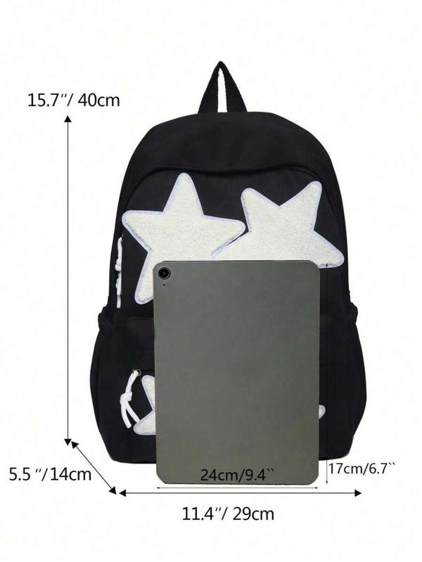 Unisex Preppy Style Star Patched Backpack, Casual Lightweight Large Capacity Backpack, Fashionable Classic Backpack for Daily, Travel, College Use