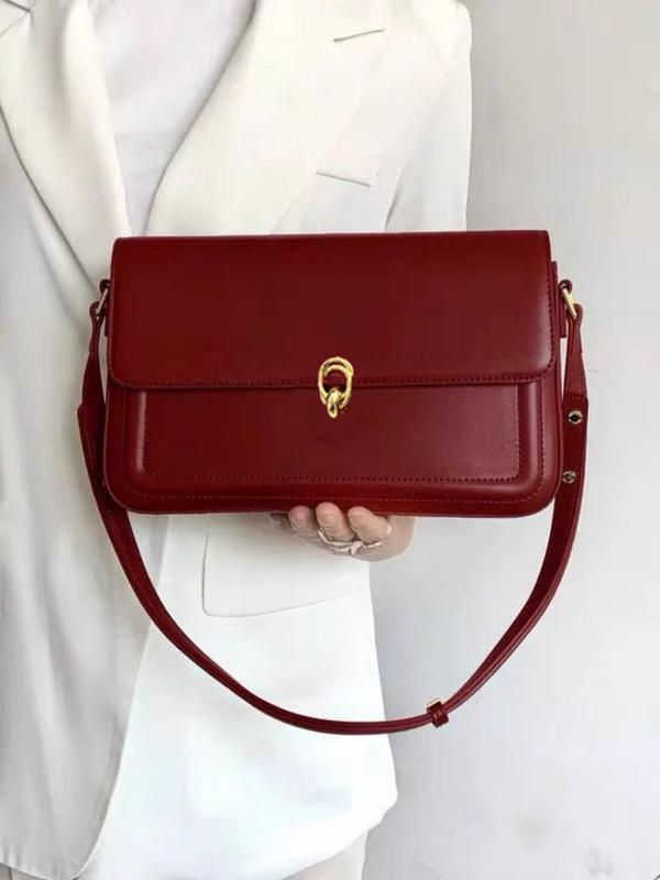 Women's Solid Color Buckle Shoulder Bag, Fashionable PU Leather Underarm Bag for Daily Used, Casual Trendy Versatile High-quality Daily Commuting Bag, One Shoulder Crossbody Bag