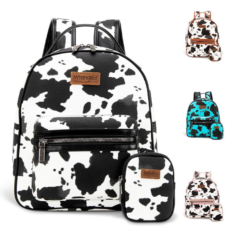 Wrangler 2024 Fall Fashion Moo Moo Cow Print Backpacks Collection with Change Purse