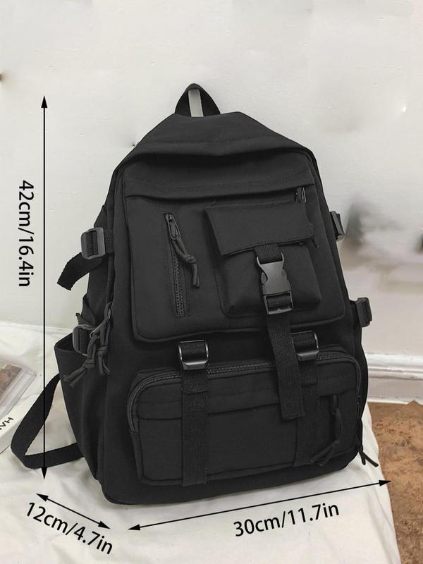 Men's Casual Belted Design Backpack with Zipper, Summer 2024 Large Capacity School Bag with Built-in Organizer, Simple Style Trendy Backpack for School & Travel