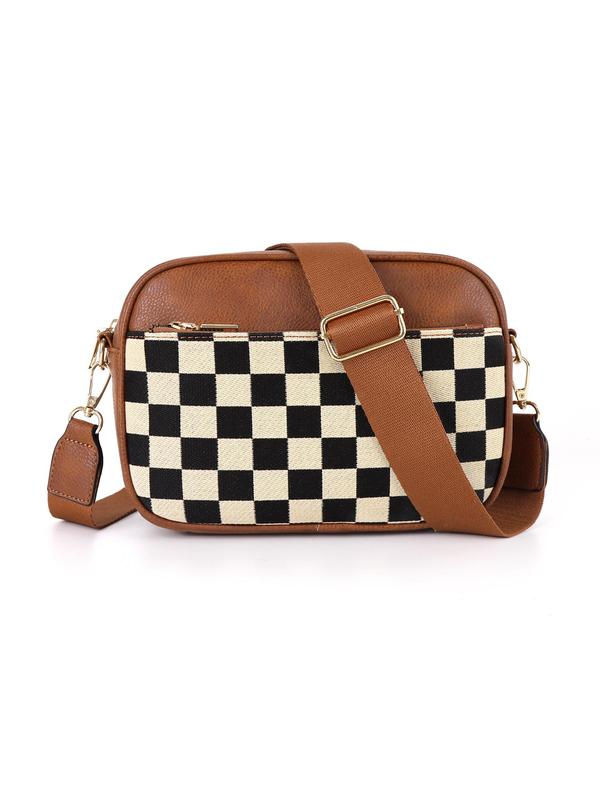 Women's Checkerboard Pattern Crossbody Bag, Fashionable Waterproof Leather  Shoulder Bag for Daily Used, Casual Trendy Versatile High-quality Daily Commuting Bag