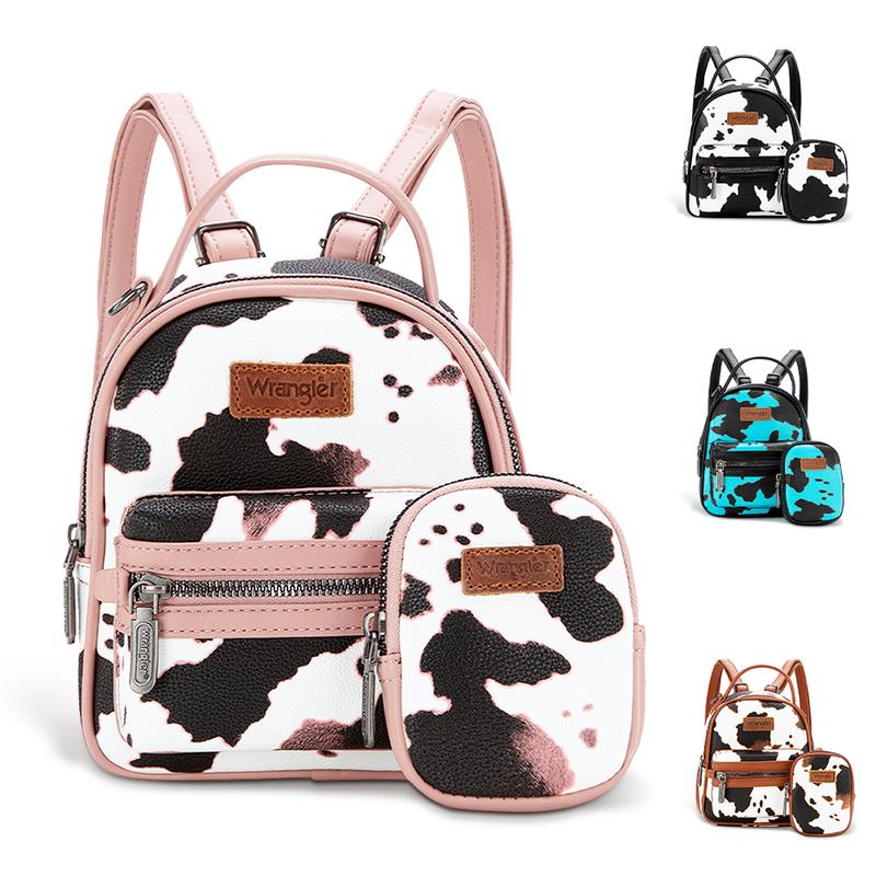 Wrangler 2024 Fall Fashion Moo Moo Cow Print Backpacks Collection with Change Purse