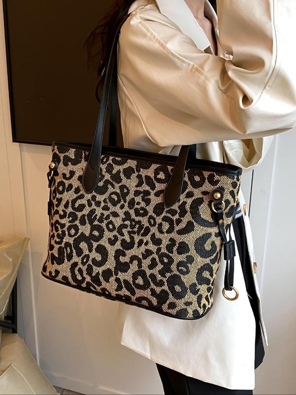 Fashion Leopard Pattern Tote Bag, Casual Versatile Shoulder Bag for Women, Trendy All-match Bag for Daily Commute Use