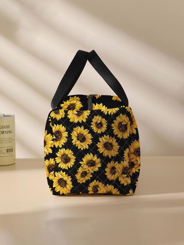 Sunflower Pattern Quilted Duffle Bag, Large Capacity Travel Bag, Portable Overnight Bag with Shoe Storage, Fashionable Travel Bag for Women & Men