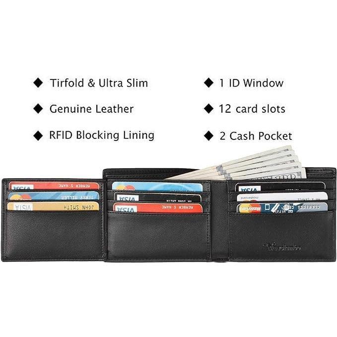 Wallet for Men, Trifold RFID Blocking Mens Wallet, 12 Credit Card Holder Minimalist Front Pocket, Leather Slim Wallet with ID Window