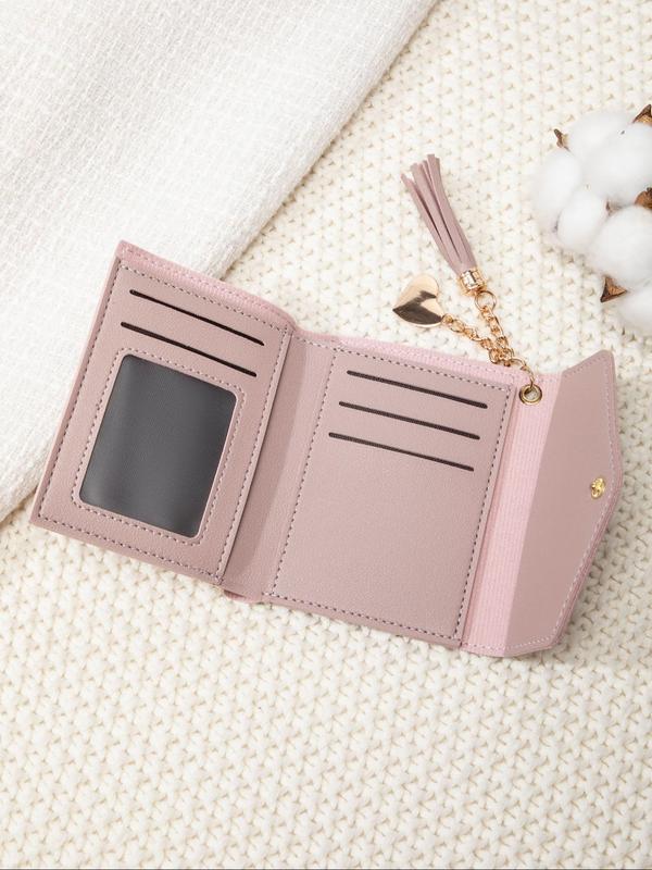 Women's Solid Color PU Leather Card Holder, with Tassel Decor, Fashionable Coin Purse, Casual Versatile Short Wallet for Daily Used