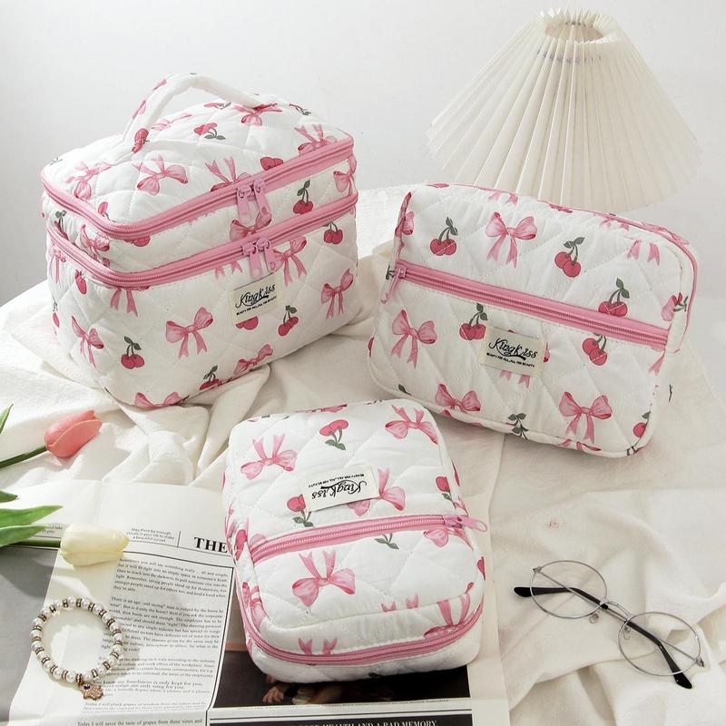 Cherry Pattern Makeup Bag Set, 3 Counts set Large Capacity Travel Cosmetic Storage Bag, Zipper Makeup Organizer Pouch, Versatile Storage Bag for Travel, Outing