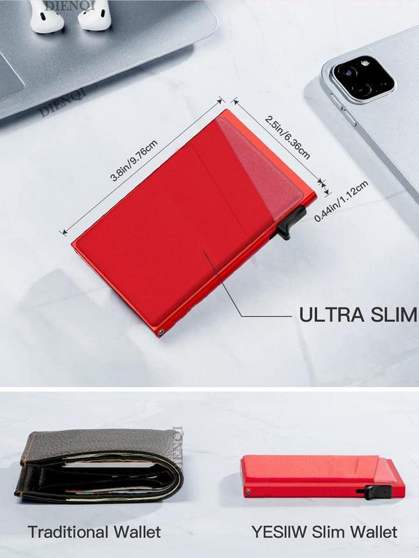 Men's Minimalist RFID Blocking Card Holder, Slim Thin Card Holder, Card Case with Automatic Pop-Up Card Slot, Money Clip & Lightweight Portable Card Holder