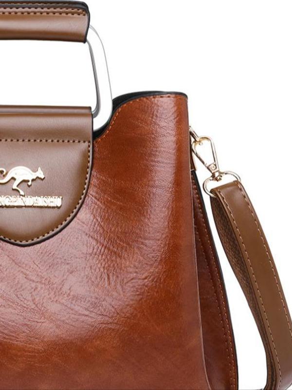 Women's Elegant Plain Color Zipper Handbag,  Vintage Pu Leather Crossbody Bag, Trendy Large Capacity Crossbody Bag for Daily Use