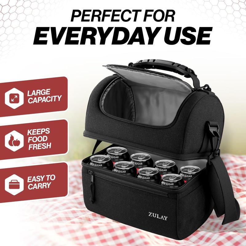 Insulated 2-Compartment Lunch Box Bag With Strap