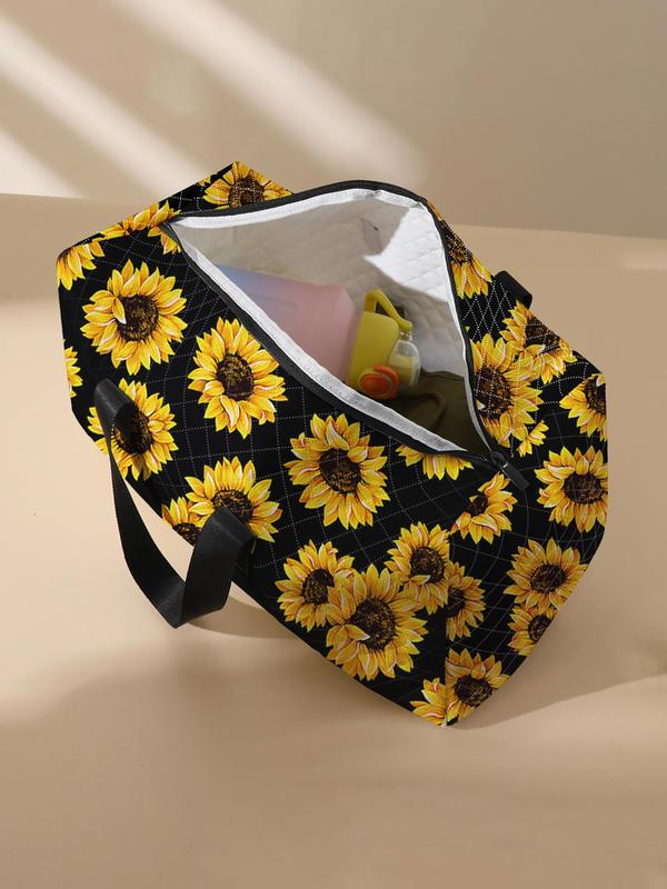 Sunflower Pattern Quilted Duffle Bag, Large Capacity Travel Bag, Portable Overnight Bag with Shoe Storage, Fashionable Travel Bag for Women & Men