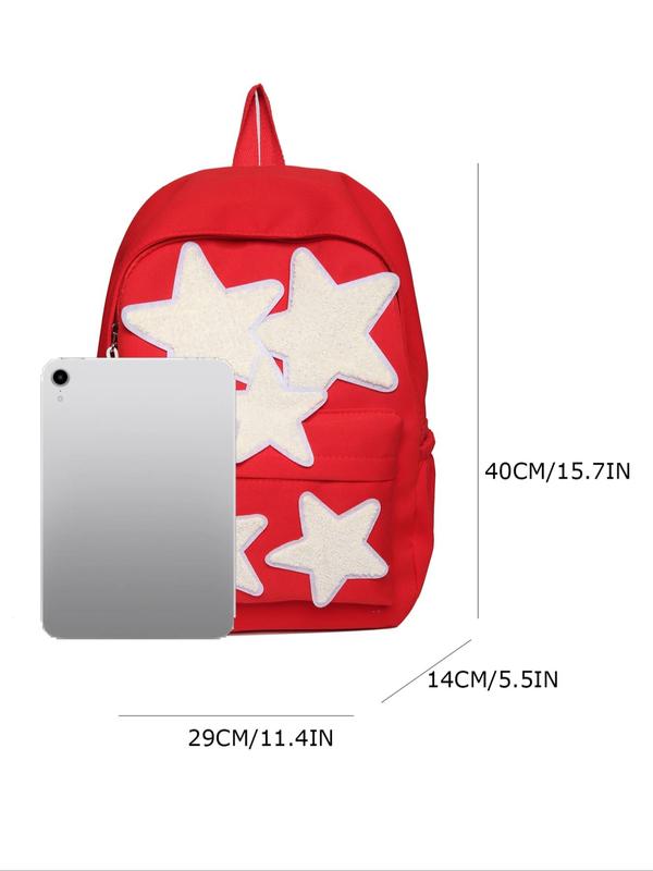 Unisex Preppy Style Star Patched Backpack, Casual Lightweight Large Capacity Backpack, Fashionable Classic Backpack for Daily, Travel, College Use