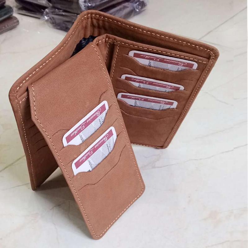 Men's Multi-Pocket Card Holder Wallet with Card Slots in Light Brown and Dark Brown pure Leather