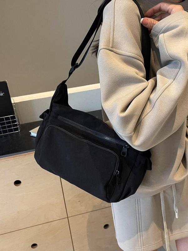 Women's Solid Color Zipper Crossbody Bag, Fashionable Large Capacity Shoulder Bag for Daily Used, Casual Trendy Versatile High-quality Daily Commuting Bag