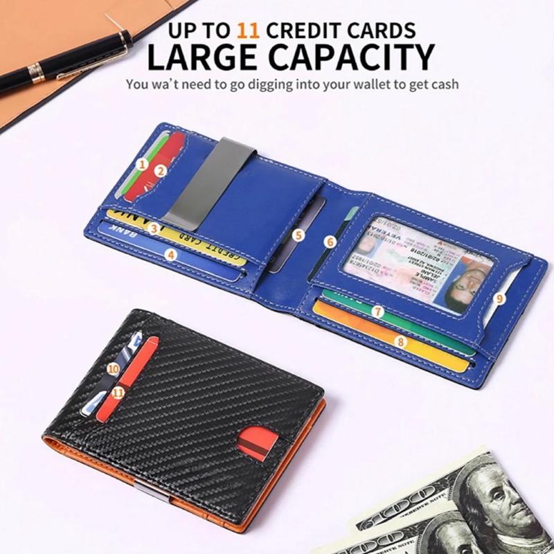 Men's Carbon Fiber Ultra Thin RFID Eleven Credit Card Wallet with ID Window