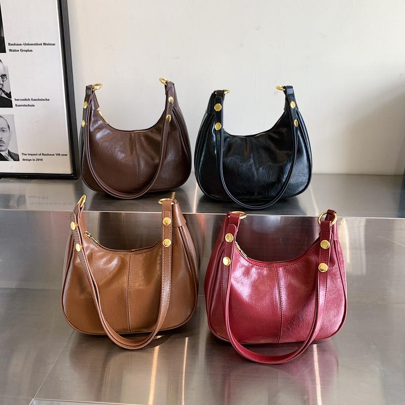 New Popular All-Matching Underarm Bag Oil Wax Leather Trendy Ins Niche Texture One-Shoulder Crossboby Bag Korean Women Bag