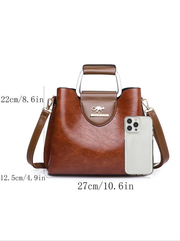 Women's Elegant Plain Color Zipper Handbag,  Vintage Pu Leather Crossbody Bag, Trendy Large Capacity Crossbody Bag for Daily Use