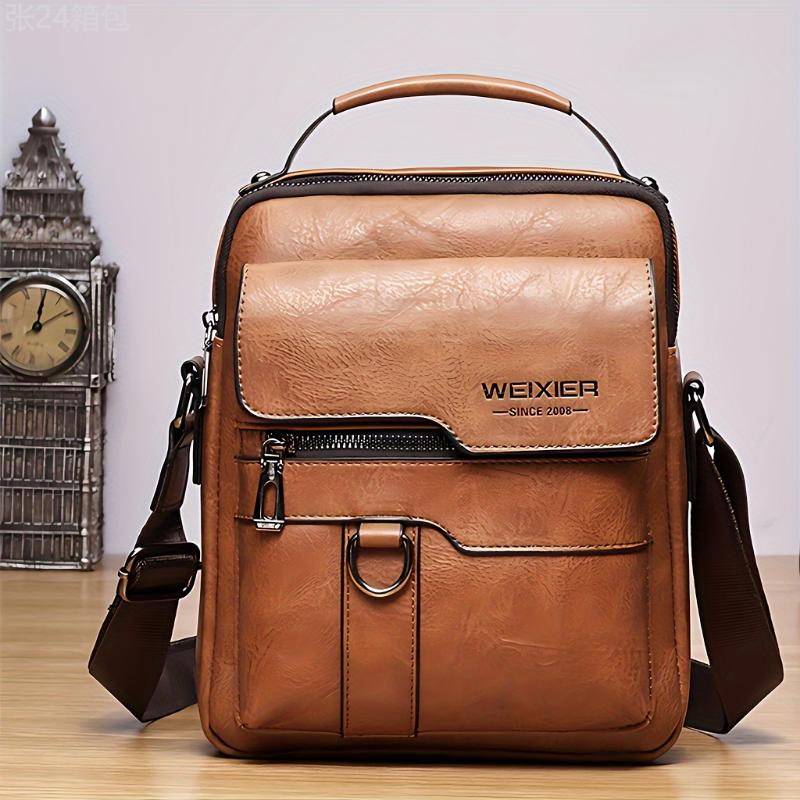 Vintage Genuine Leather Crossbody Bag for Men, Business Shoulder Bag with Classic Design