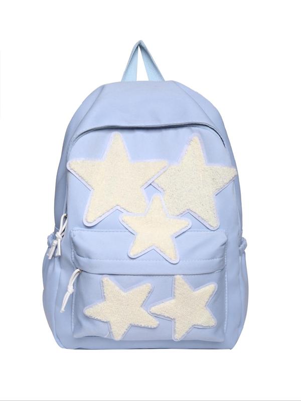 Unisex Preppy Style Star Patched Backpack, Casual Lightweight Large Capacity Backpack, Fashionable Classic Backpack for Daily, Travel, College Use