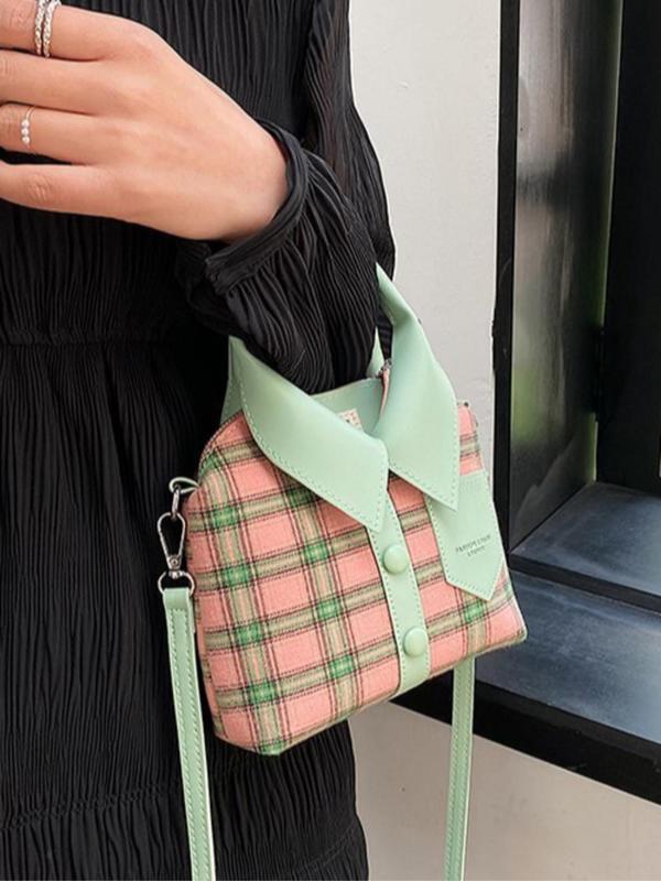 Women's Colorblock Plaid Tartan Shirt Shaped Crossbody Bag, Fashionable Casual Shoulder Bag for Daily Used, Casual Trendy Versatile High-quality Daily Commuting Bag