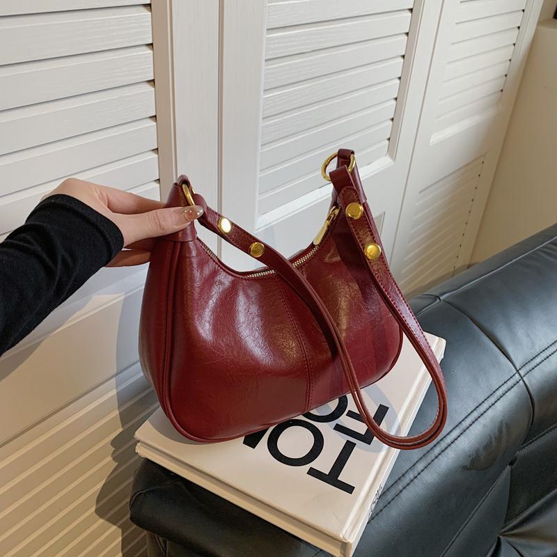 New Popular All-Matching Underarm Bag Oil Wax Leather Trendy Ins Niche Texture One-Shoulder Crossboby Bag Korean Women Bag