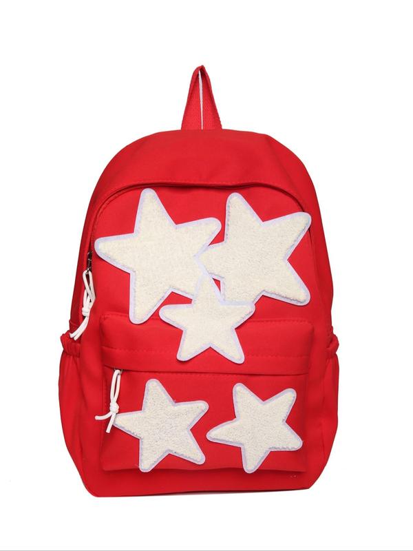 Unisex Preppy Style Star Patched Backpack, Casual Lightweight Large Capacity Backpack, Fashionable Classic Backpack for Daily, Travel, College Use