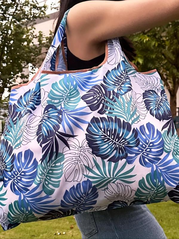 Women's  Striped Flower Pattern Tote Bag, Large Capacity Lightweight Reusable Bag, Foldable Shopping Bag for Daily Use