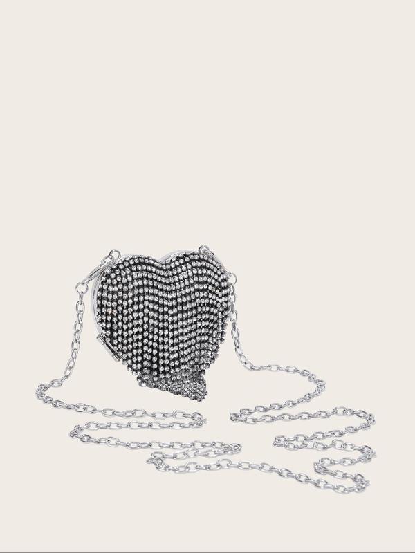 Women's Elegant Rhinestone Heart Shaped Evening Bag, Exquisite Trendy Tassel Decorated Handbag, Fashionable Bag for Party Decoration